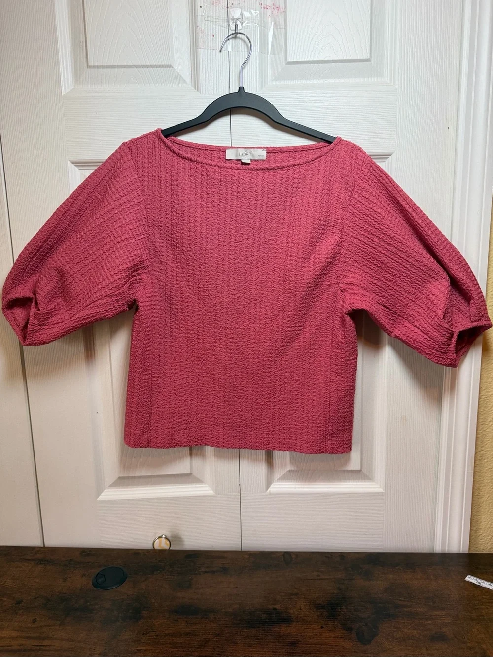 LOFT Pink Textured Knit Puff Sleeve Top Women’s Warm Cozy Office Casual Wear